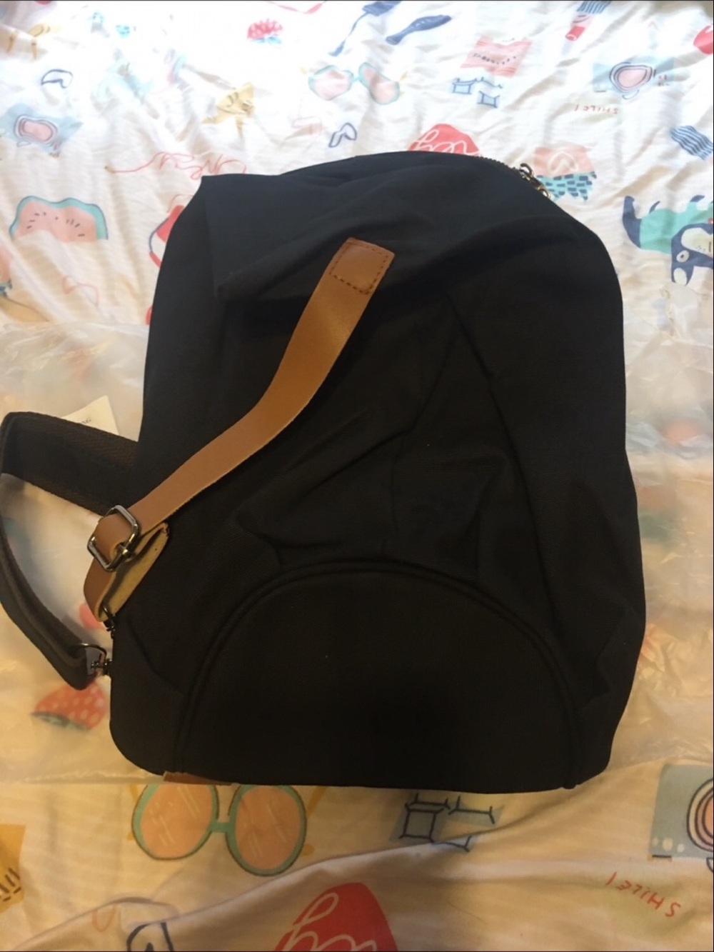 Black Backpack sling with Brown Strap - Classic Everyday Bag
